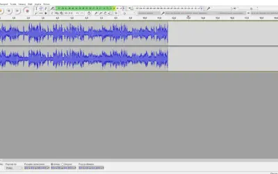 Nagrywanie dźwięku z komputera w programie Audacity. Widoczne dwie ścieżki audio z falami dźwiękowymi.