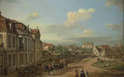 Ulica tętni życiem, wozy z beczkami i eleganckie karoce przemierzają trakt. Bernardo zwany Canaletto uchwycił gwar miasta i jego mieszkańców.
