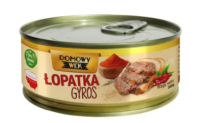 Puszka Łopatka Gyros. Zastanawiasz się, ile może stać gyros w lodowce? Ten produkt jest gotowy do spożycia.