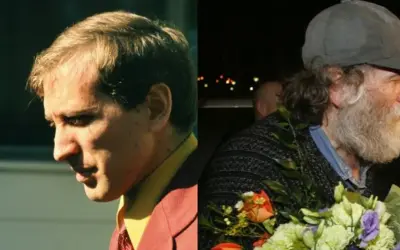Młody i starszy Bobby Fischer, uznawany za najlepszego szachistę w historii, z bukietem kwiatów.