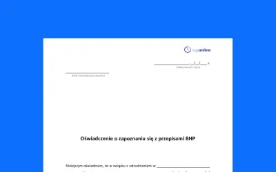 Formularz "Oświadczenie o zapoznaniu się z przepisami BHP" od rcponline. Dowiedz się, jak napisać oświadczenie.
