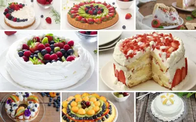 Torta festa della mamma: diverse torte decorate con frutta fresca, panna e fiori. Un tripudio di colori e sapori per celebrare la mamma.