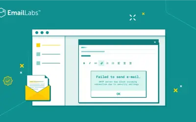 Błąd wysyłania maili. Komunikat "Failed to send e-mail" na ekranie komputera.