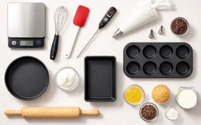 Balance, fouet, spatule, thermomètre, poche à douille, moule à muffins, rouleau à pâtisserie : tous les noms de matériel de pâtisserie pour réussir vos créations.