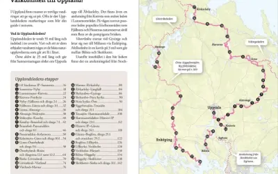 Här är en karta över Upplandsleden, som visar vandringssträckor och platser som Gävle, Uppsala och Stockholm.