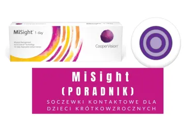 Opakowanie soczewek MiSight 1 day, które pomagają w leczeniu krótkowzroczności u dzieci.