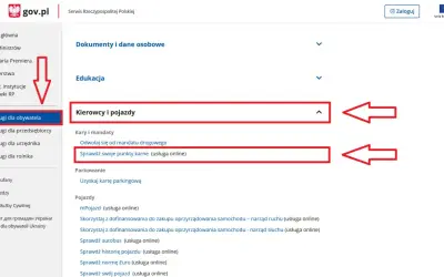 Na stronie gov.pl, w sekcji "Usługi dla obywatela", znajduje się opcja "Kierowcy i pojazdy". Można tam sprawdzić swoje punkty karne online, co jest częścią profilu kierowcy online.