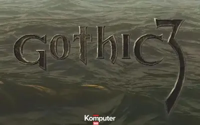 Napis "Gothic 3" na tle wody, sugerujący nowe przygody dzięki modom.