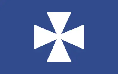 Flaga Wrocławia: biały krzyż na niebieskim tle.