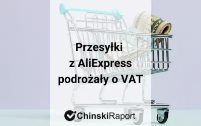 Wózek sklepowy z pieniędzmi w środku symbolizuje, że przesyłki z AliExpress podrożały o VAT.