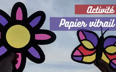 Fleur et papillon colorés en papier vitrail, une activité créative pour la maternelle.