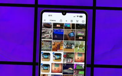 Phone screen showing photos, with a guide on how to move photos from phone to Google Drive.