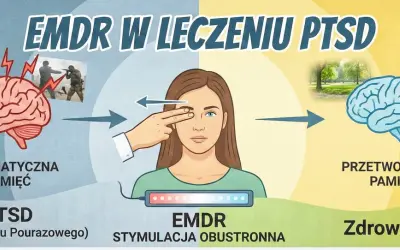 EMDR co to? Wizualizacja leczenia PTSD: od traumatycznej pamięci do przetworzonej, dzięki stymulacji obustronnej.