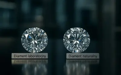 Dwa lśniące diamenty, jeden laboratoryjny, drugi naturalny. Poznaj fascynujący proces, jak powstaje diament, czy to w naturze, czy w laboratorium.