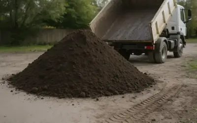Koparka wysypuje ziemię, tworząc kopiec. Zastanawiasz się, ile waży m3 piasku? To zależy od jego wilgotności i składu.