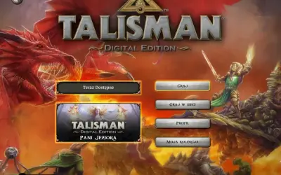 Smok i rycerz na tle Talisman Digital Edition. Spolszczenie gry "Pani Jeziora" dostępne. Graj, graj w sieci, profil, moja kolekcja.