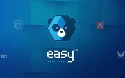 Logo Easy Anti-Cheat z ikonami gier: Fortnite, Apex Legends, Ubisoft, The Division.