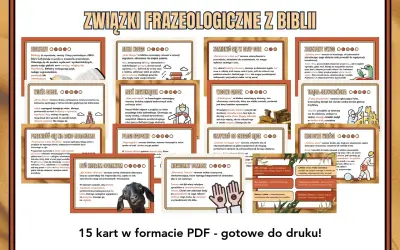 Związki frazeologiczne z biblii: "Arka Noego" to ratunek, "Wieża Babel" to chaos, a "zakazany owoc" to pokusa.