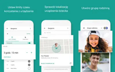 Zarządzaj czasem ekranu dziecka z kontrolą rodzicielską Android. Ustaw limity, sprawdzaj lokalizację i twórz grupy rodzinne.