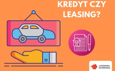 Kredyt czy leasing? Wybierz najlepszą opcję finansowania auta na raty. Ikony samochodu, ręki i dokumentów.