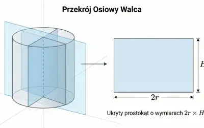 Przekrój osiowy walca jako prostokąt o bokach 2r i H.