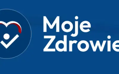 Logo "Moje Zdrowie" z symbolem serca i haczykiem, zachęcające do profilaktyki 40 plus.