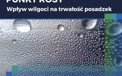 Krople wody na powierzchni, symbolizujące punkt rosy i wpływ wilgoci na trwałość posadzek.