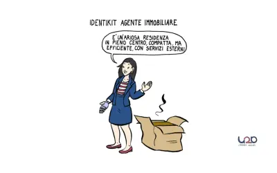 Agente immobiliare alle prime armi presenta una casa "ariosa, compatta ed efficiente". La scatola vuota suggerisce che è ancora agli inizi.