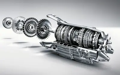 Rozłożony na części 7G-TRONIC: koło zamachowe, sprzęgło, turbina i precyzyjne tryby skrzyni biegów.