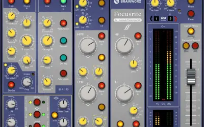 Focusrite bx_console Focusrite SC, a free channel strip plugin, features EQ, compression, and gate modules.