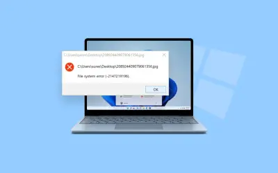 Okno z błędem systemu plików na laptopie. DDE Server Window.