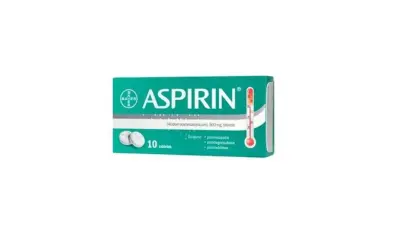 Opakowanie aspiryny 500 mg, 10 tabletek. Działa przeciwzapalnie, przeciwgorączkowo i przeciwbólowo.