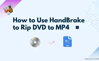 Jak użyć HandBrake do konwersji DVD do MP4. Ikony DVD i pliku MP4 z animowaną strzałką.