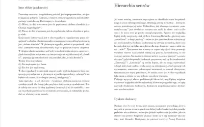 Hierarchia sensów, gdzie dedis diabeł tekst, opisuje sensy jawne i ukryte, denotację i konotację.