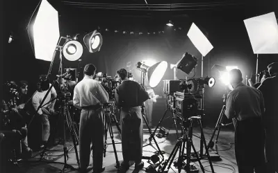 Ekipa filmowa w akcji, przygotowująca scenę. To właśnie tak wygląda kinematografia co to za sztuka tworzenia obrazów.