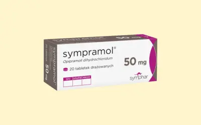 Opakowanie leku sympramol 50 mg, zawierające 20 tabletek drażowanych.