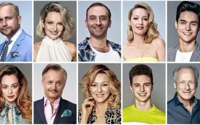Portretowa galeria aktorów: obsada Kowalscy kontra Kowalscy. Uśmiechnięci ludzie w różnym wieku, od młodych po starszych.