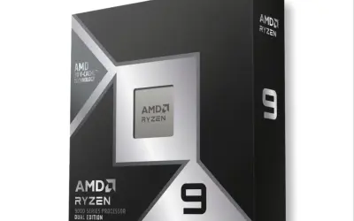 Pudełko procesora AMD Ryzen 9 9950X3D z technologią 3D V-Cache.