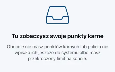Ikona folderu i tekst informujący o punktach karnych. Obecnie brak punktów lub przekroczenie limitu, np. przez przekroczenie prędkości o 30 km/h.