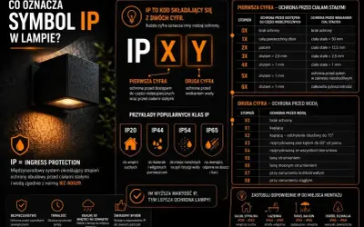 IP44 co oznacza? To klasa ochrony lampy przed ciałami stałymi (4) i wodą (4), idealna do łazienek i wilgotnych pomieszczeń.