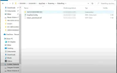 Folder z plikami gry Elden Ring, w tym folder "76!" zawierający dane do zapisu gry.