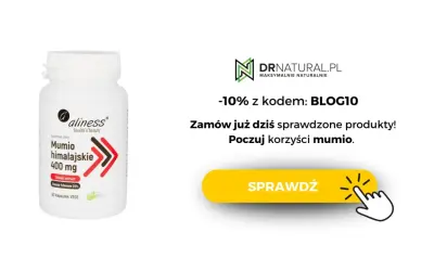 Opakowanie suplementu diety Aliness Mumio himalajskie 400 mg. Poczuj korzyści mumio.