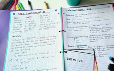 Ein Spickzettel mit Mathe-Formeln zur Ableitung und zum Thema Gewaltenteilung.