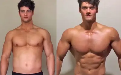 Ein normal trainierter Mann zeigt beeindruckende Fortschritte im Bodybuilding.