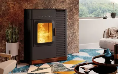 Poêle à granulés sans électricité, créant une ambiance chaleureuse avec ses flammes vives. Un design moderne pour un confort durable.