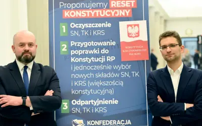 Konfederacja prezentuje "Reset Konstytucyjny", proponując zmiany w SN, TK i KRS. Ich stosunek do praworządności i wyroków trybunału jest kluczowy.