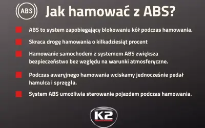 Jak hamować z ABS? System zapobiega blokowaniu kół, skraca drogę hamowania i zwiększa bezpieczeństwo. Podczas awaryjnego hamowania wciskaj pedał hamulca i sprzęgła. ABS pozwala sterować pojazdem.