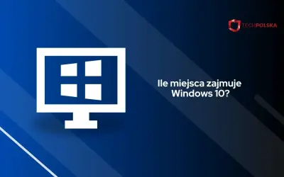 Ikona komputera z logo Windows i pytanie "Ile miejsca zajmuje Windows 10?".