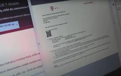 Instrukcja instalacji karty eSIM T-Mobile. Skanuj kod QR lub wpisz dane serwera, by aktywować kartę eSIM.