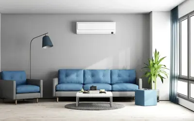 Nowoczesny salon z klimatyzacją. Ranking firm montujących klimatyzacje w domu 2026.